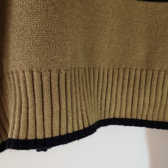 Olive and Navy Striped Women's Mockneck Sweater - Picture 4 of 5